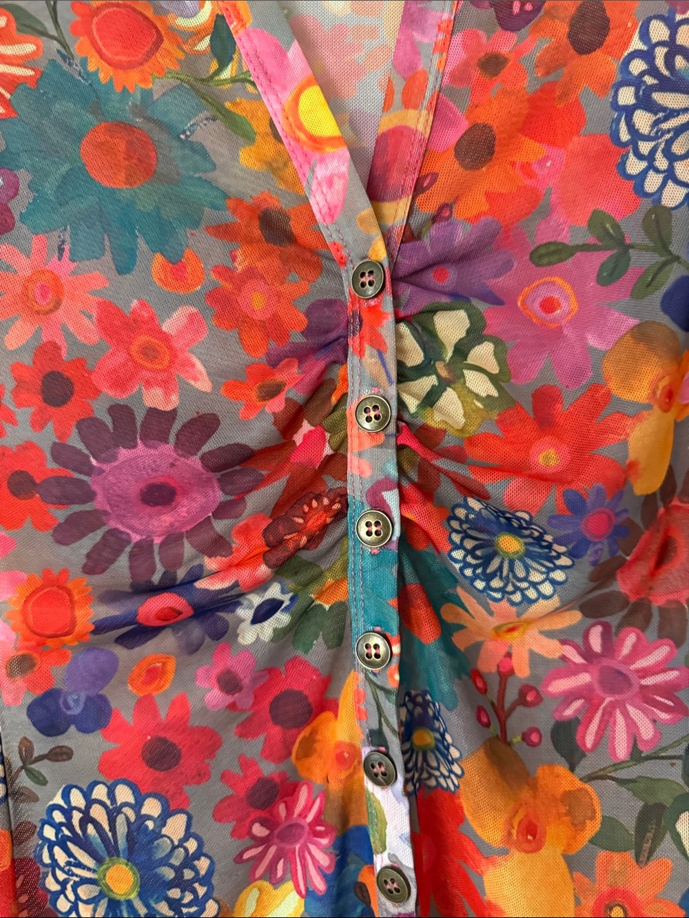 Natural Life sheer Floral Multicolor Long-Sleeve Button Front Top size S - Picture 3 of 5